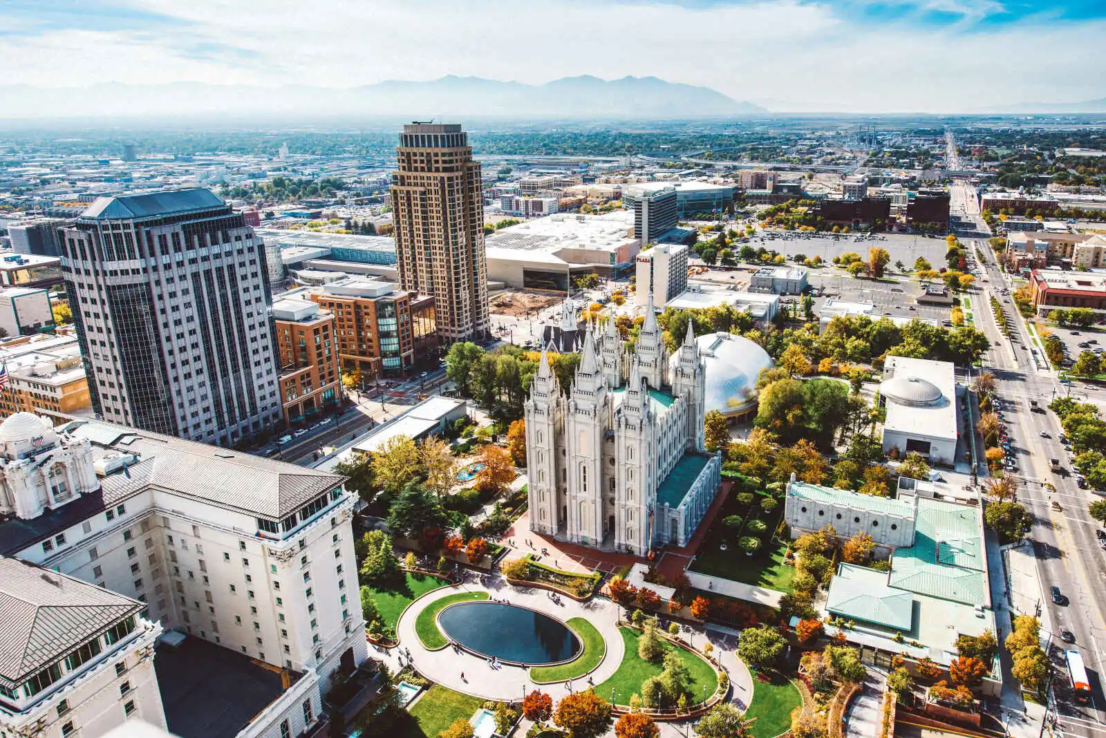 Vue aérienne sur Temple Square, Salt Lake City, Uta