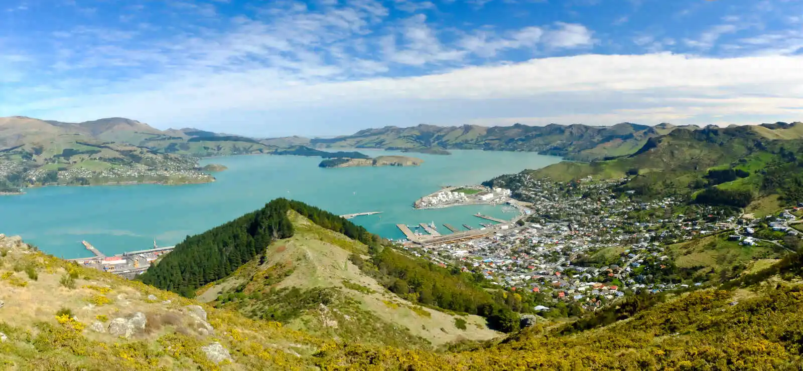 Vue aérienne de la ville de Lyttelton, Christchurch, Nouvelle-Zélande