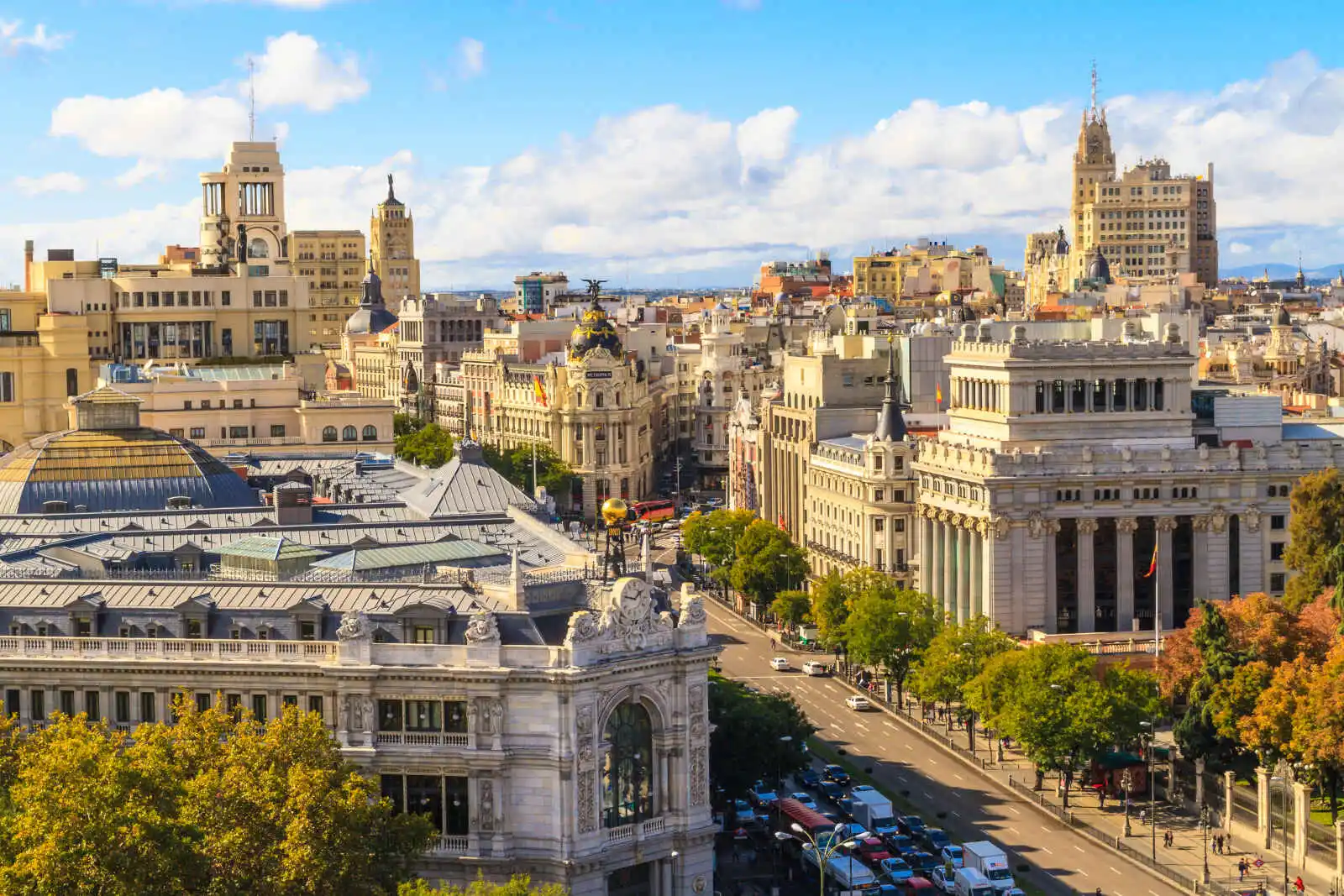 Vue aérienne, Gran Via, Madrid, Espagne