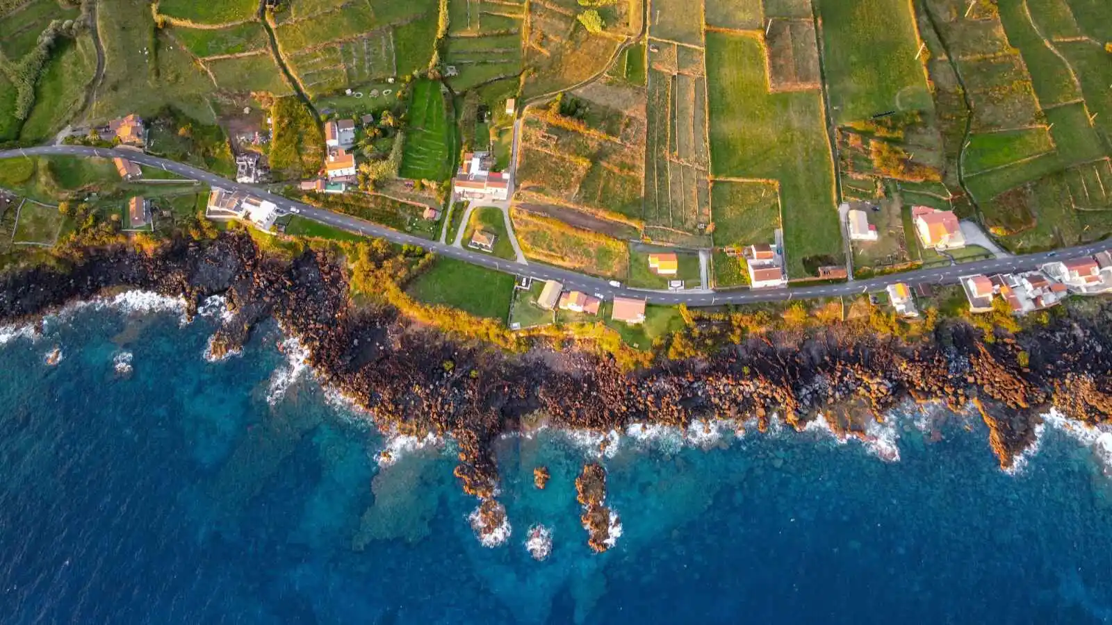 Vue aérienne du littoral de l'île de Graciosa, Açores, Portugal