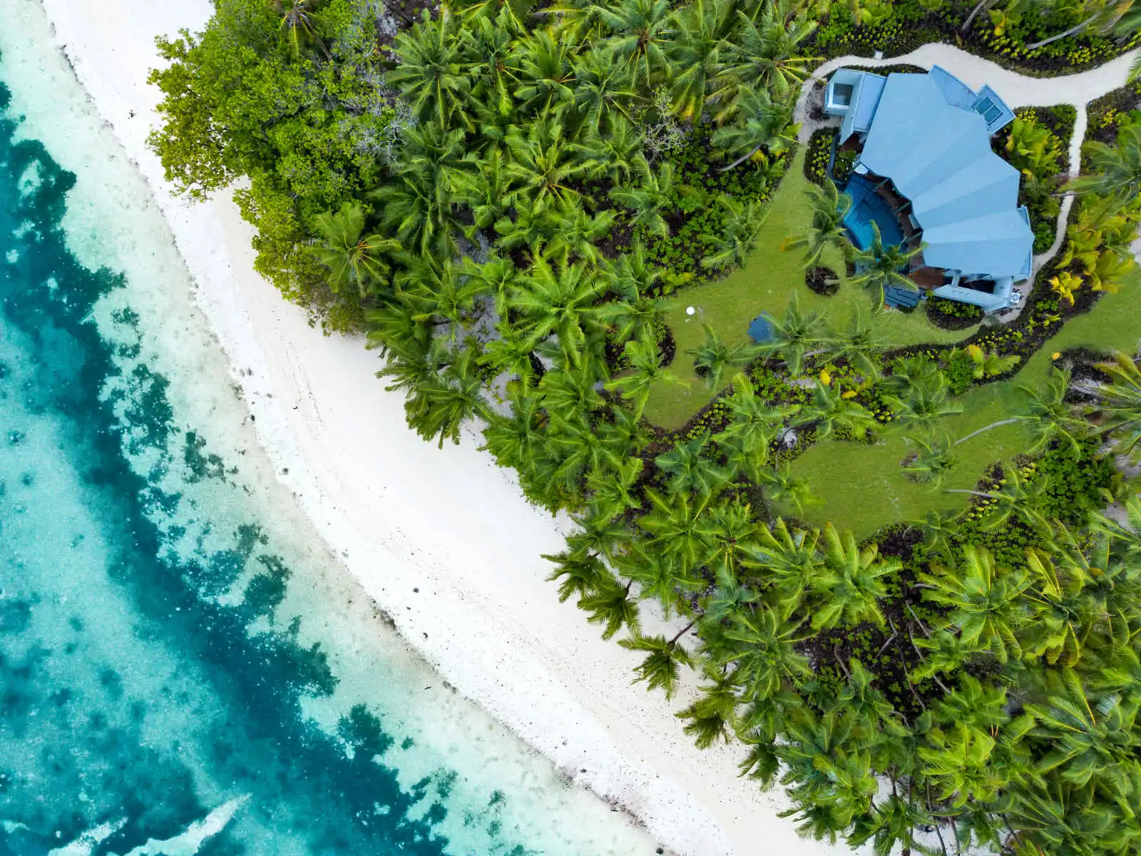 Vue aérienne de l'hôtel, Waldorf Astoria Seychelles Platte Island