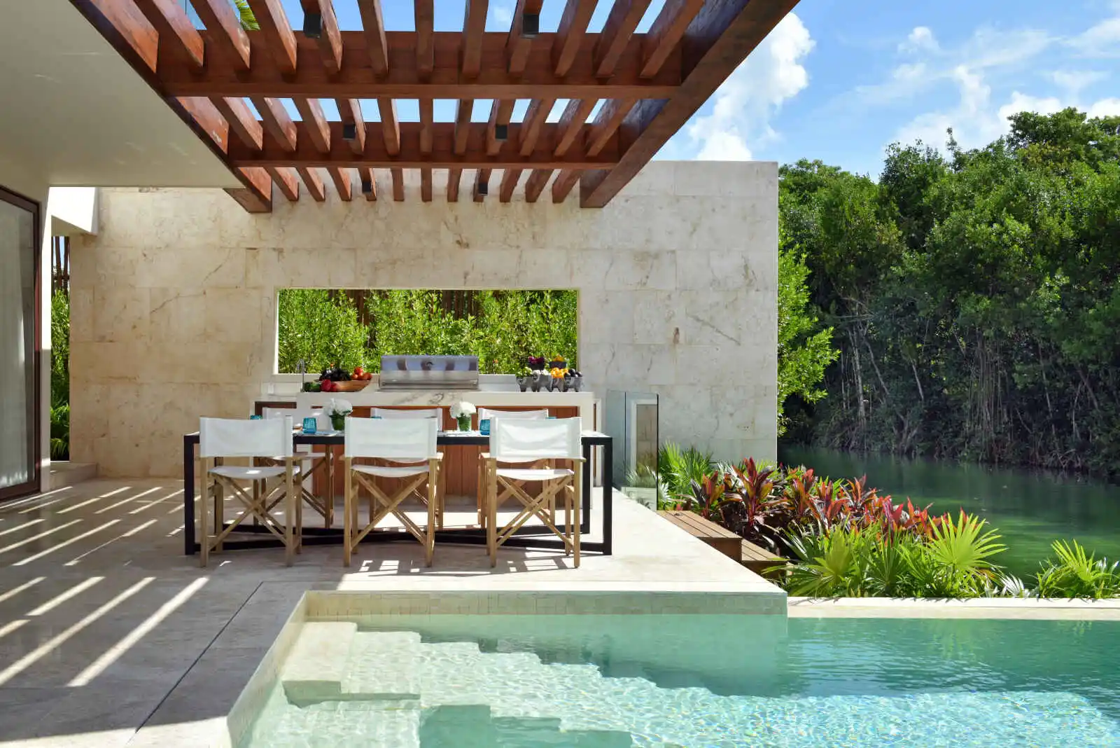 Terrasse et piscine privée, villa quatre chambres, Rosewood Mayakoba