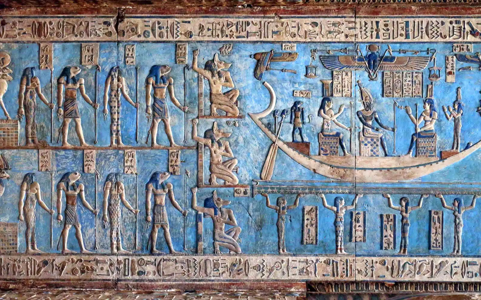 Gravures hiéroglyphes, Temple égyptien Antique, Dendérah, Égypte